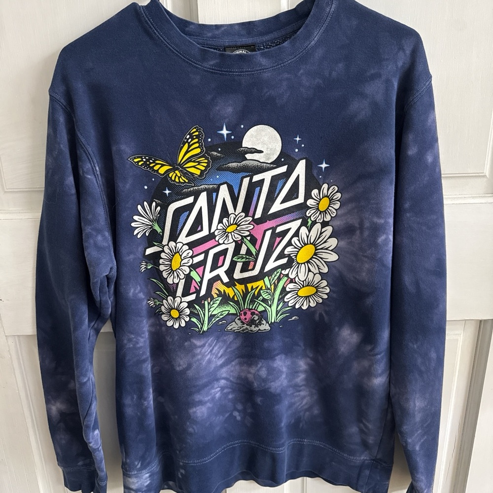 Santa Cruz Skateboards Blue Tie-Dye Crew Neck Sweater